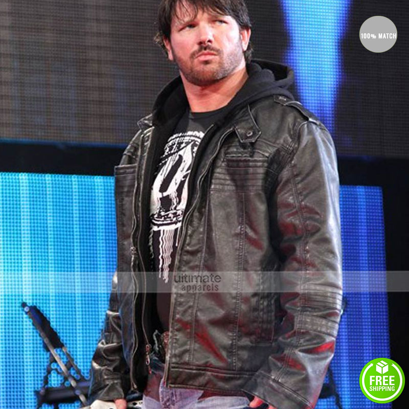 AJ Styles WWE Black Hooded Leather Jacket