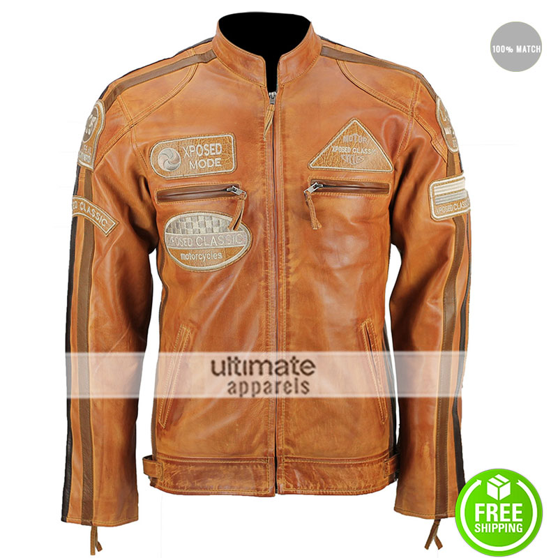 Mens Real Soft Leather Fitted Racing Biker Jacket Vintage Urban Retro Look (10)