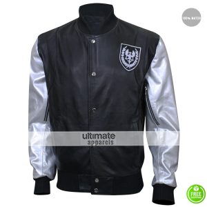 Mens Silver Sleeve Teddy Bomber Leather Jacket
