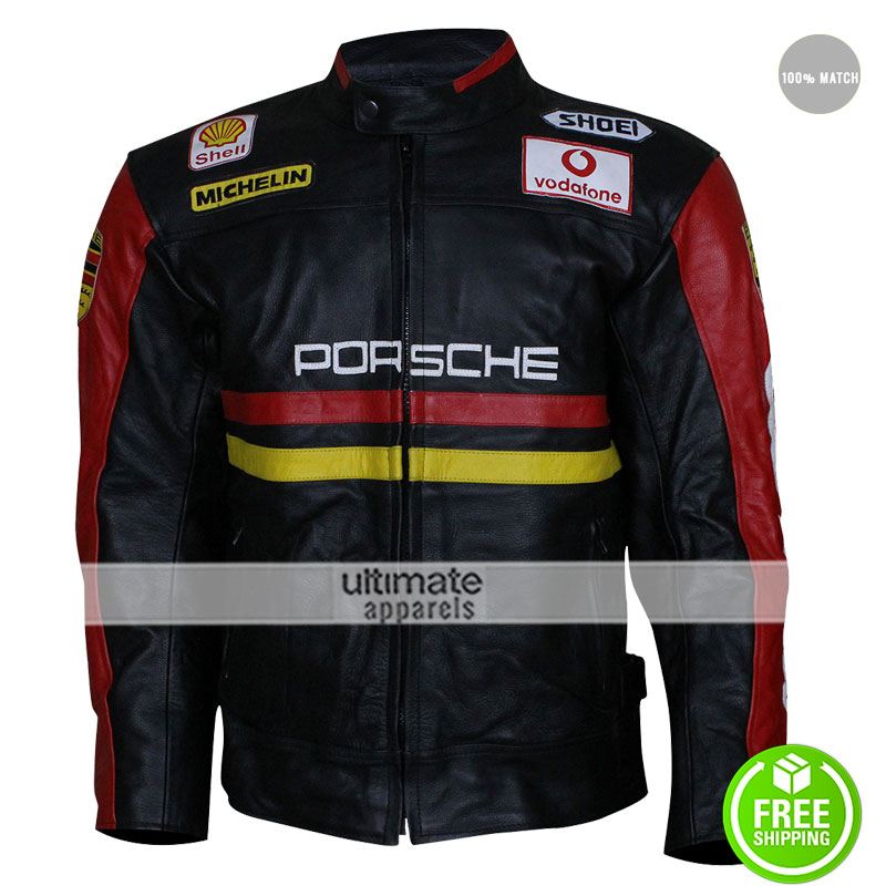Porsche 930 Turbo Black Leather Jacket Patches