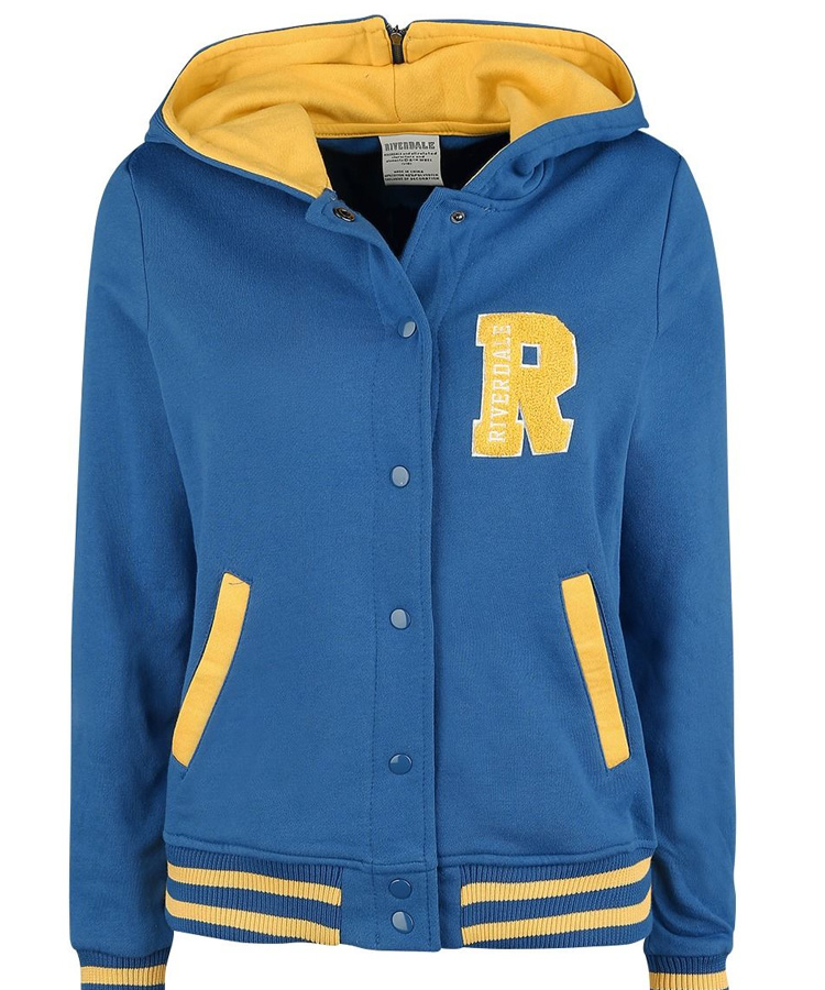 Riverdale R Logo Cheer Girls Blue Bomber Cotton Hoodie Varsity Jacket