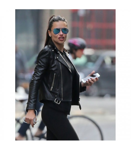 ADRIANA LIMA BLACK LEATHER JACKET