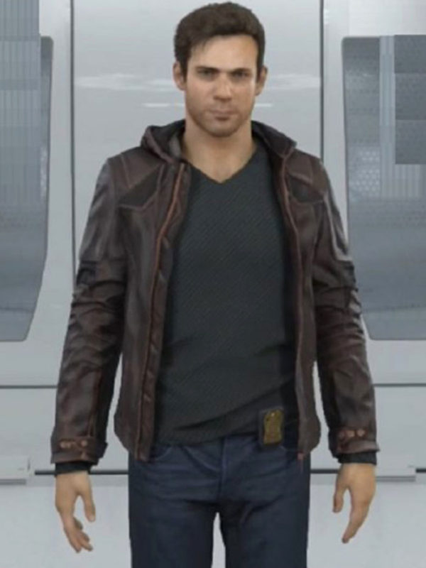Detroit Become Human Gavin Reed Brown Leather Hooded Jacket