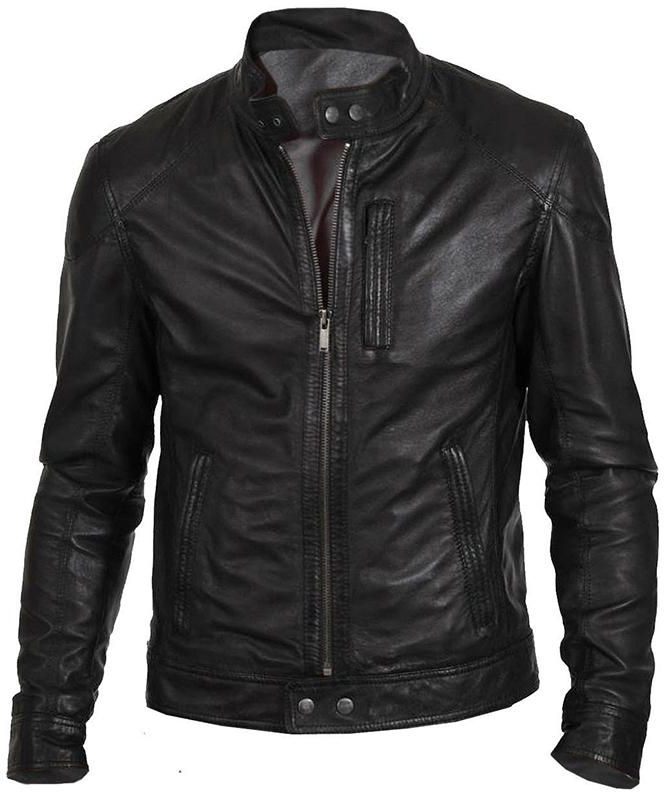 Men's Slim Fit Biker Hunt Black Leather Jacket