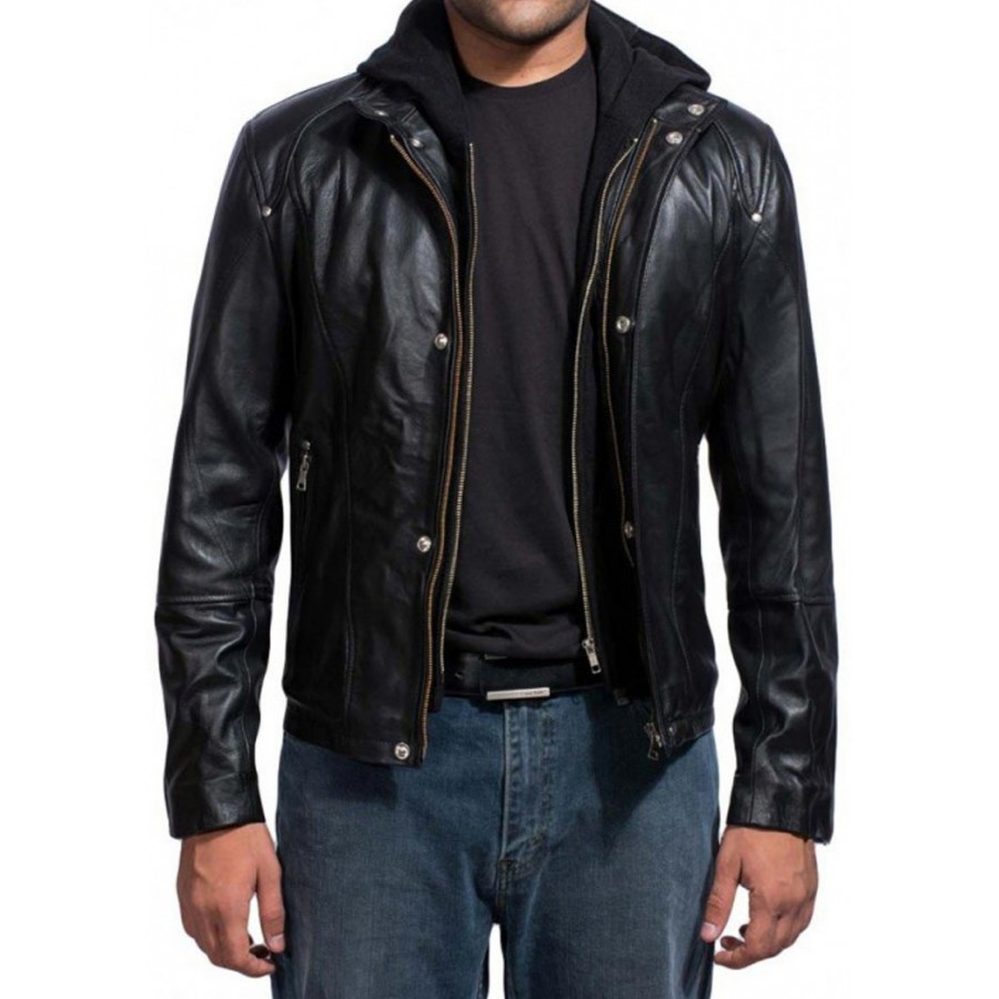 Paul Walker Black Hoodie Leather Jacket