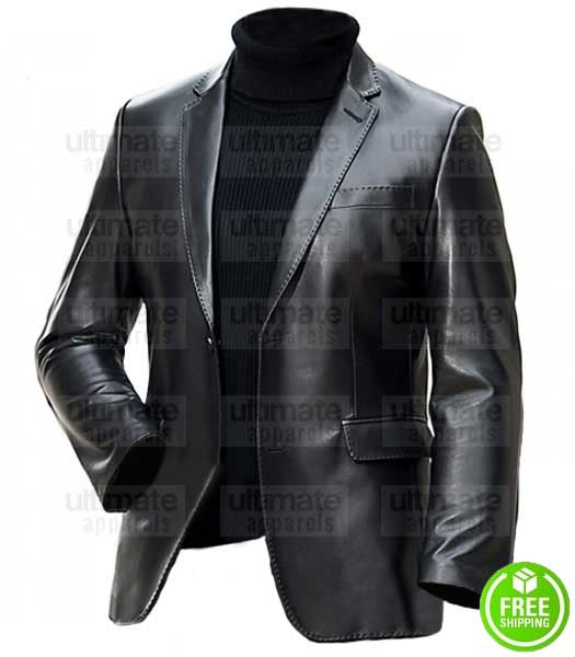 MEN'S BLACK LEATHER BLAZER JACKET