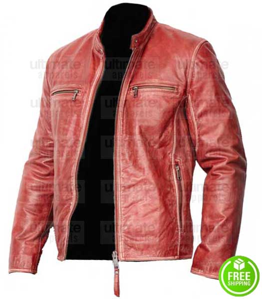 MEN'S RED DISTRESSED LEATHER JACKET