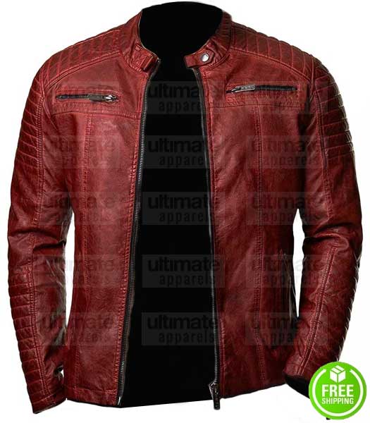 RED DISTRESSED LEATHER JACKET