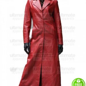 WOMEN'S RED LEATHER TRENCH COAT