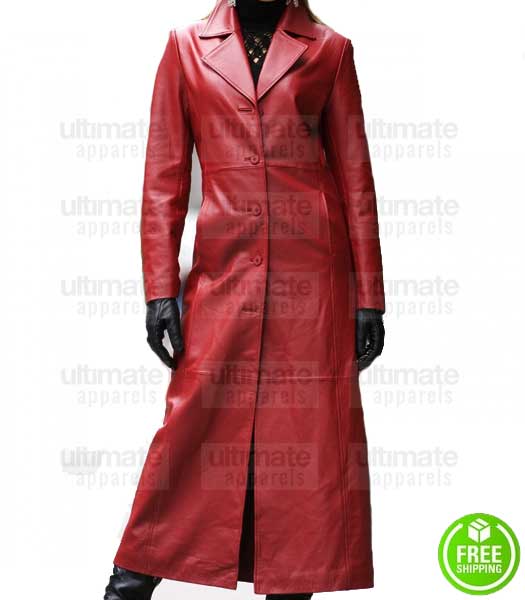WOMEN'S RED LEATHER TRENCH COAT