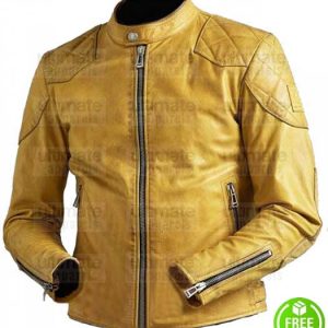 YELLOW CAFE RACER VINTAGE BIKER LEATHER JACKET