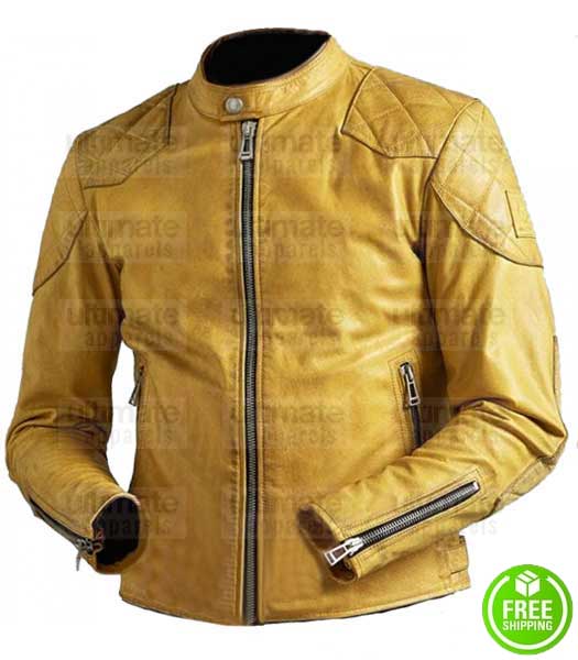 YELLOW CAFE RACER VINTAGE BIKER LEATHER JACKET