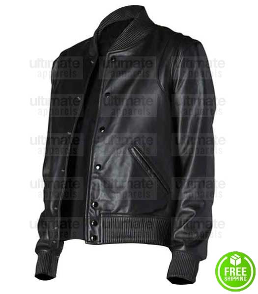 CLASSIC MEN'S BLACK LEATHER VARSITY JACKET