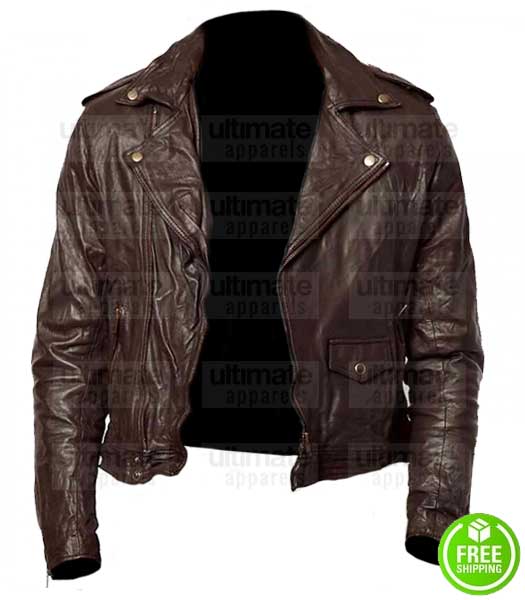 MEN'S DARK BROWN BIKER LEATHER JACKET