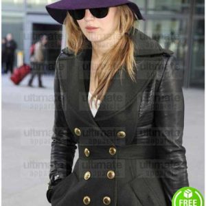 JENNIFER LAWRENCE TRENCH BLACK LEATHER COAT