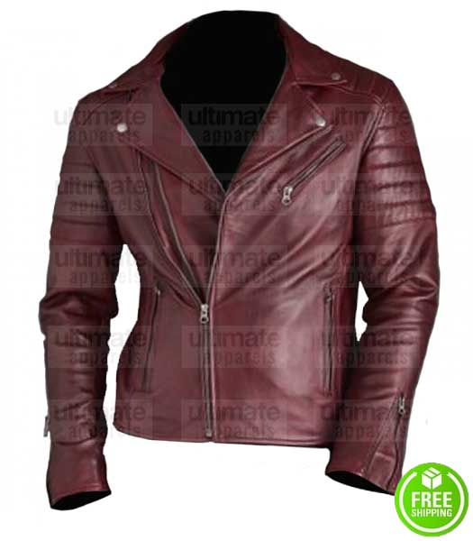MEN'S MAROON LEATHER BIKER JACKET