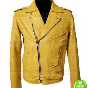 MEN'S YELLOW LEATHER MOTORCYCLE JACKET