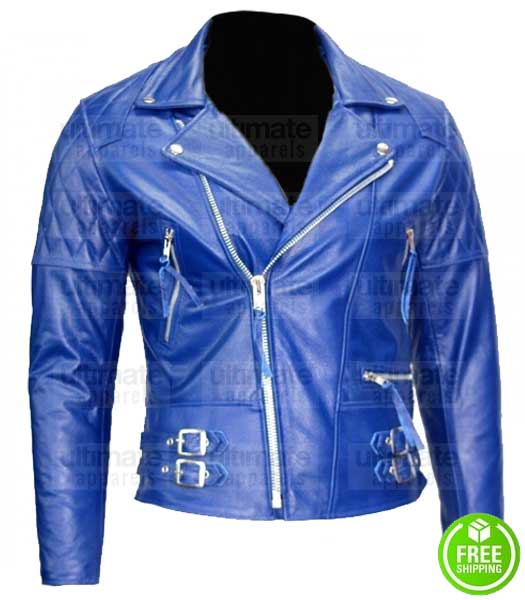 MEN'S ROYAL BLUE BIKER LEATHER JACKET