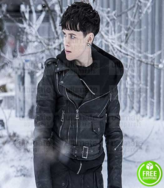THE GIRL IN THE SPIDER'S WEB CLAIRE FOY BLACK LEATHER JACKET