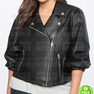 WOMEN'S PLUS SIZE BLACK BIKER LEATHER JACKET