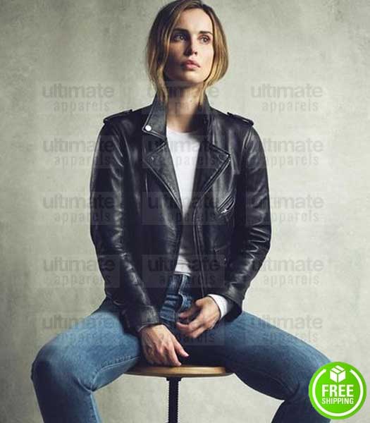HEIDA REED BLACK BIKER LEATHER JACKET