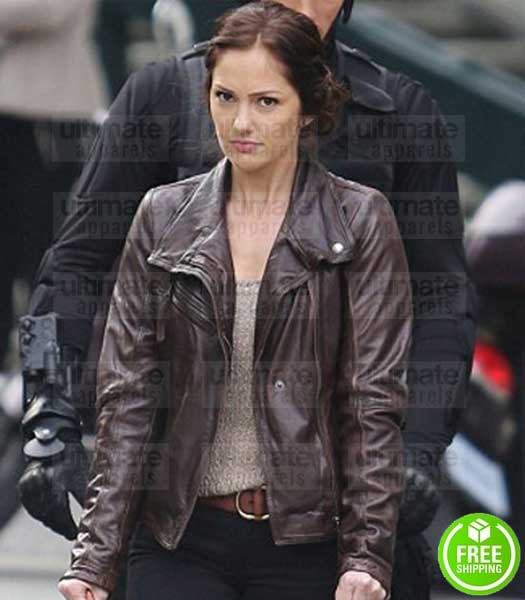 ALMOST HUMAN MINKA KELLY (VALERIE STAHL) BROWN LEATHER JACKET