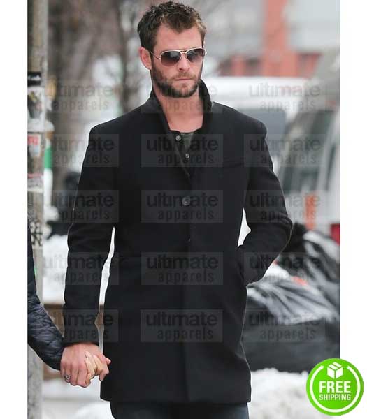 CHRIS HEMSWORTH BLACK WOOL COAT