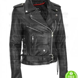 WOMEN'S HEAVY COWHIDE MOTORBIKERS BLACK LEATHER JACKET
