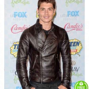 A CINDERELLA STORY CHRISTMAS WISH GREGG SULKIN BROWN BIKER LEATHER JACKET