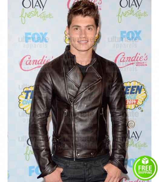A CINDERELLA STORY CHRISTMAS WISH GREGG SULKIN BROWN BIKER LEATHER JACKET