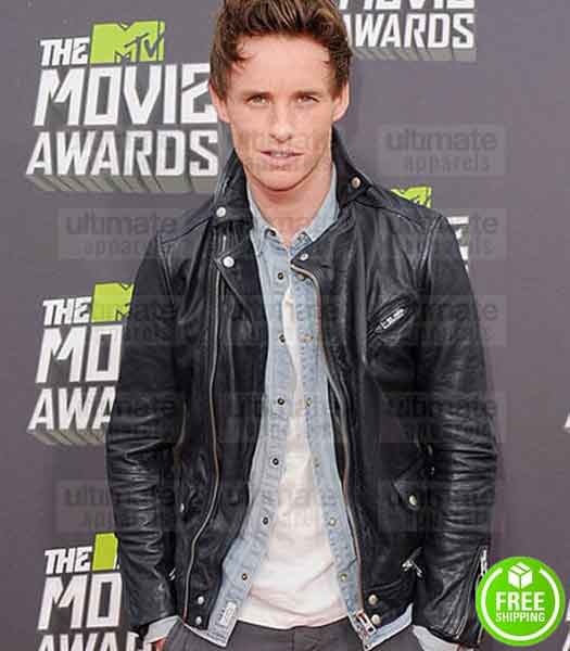 MTV AWARDS EDDIE REDMAYNE BLACK BIKER LEATHER JACKET
