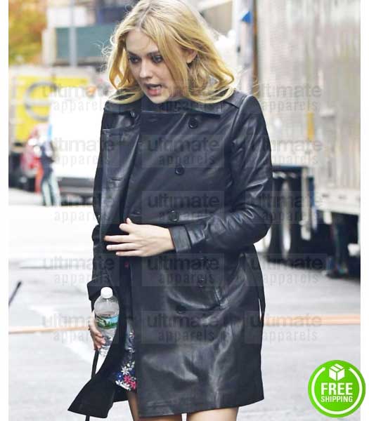 OCEAN'S 8 DAKOTA FANNING (PENELOPE STERN) BLACK LEATHER COAT