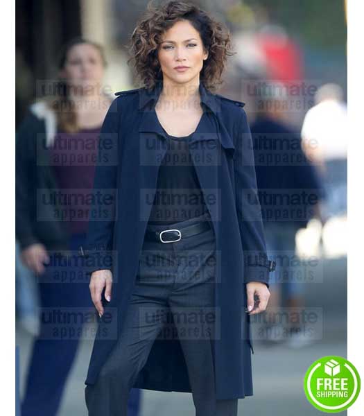 SHADES OF BLUE JENNIFER LOPEZ (HARLEE SANTOS) BLUE COTTON COAT