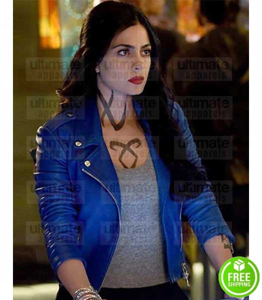 SHADOWHUNTERS EMERAUDE TOUBIA (ISABELLE LIGHTWOOD) BLUE LEATHER JACKET