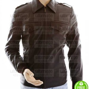 MEN'S SLIM FIT BROWN BOMBER LEATHER JACKET