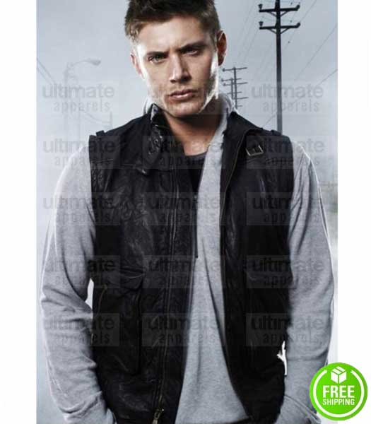 SUPERNATURAL JENSEN ACKLES (DEAN WINCHESTER) BLACK LEATHER VEST