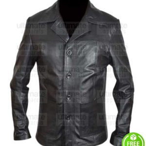 FOUR BUTTONS BLACK LEATHER BLAZER JACKET