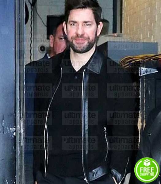 JOHN KRASINSKI BLACK LEATHER JACKET