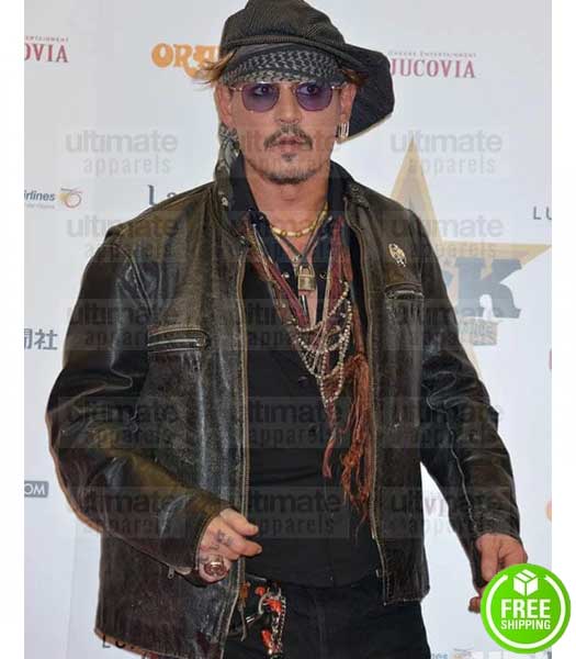 JOHNNY DEPP BLACK DISTRESSED LEATHER JACKET