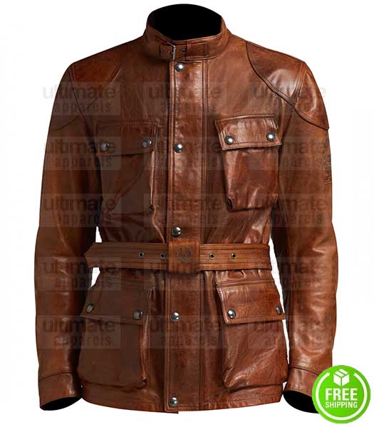 LONG BROWN LEATHER WITH BELT JACKET