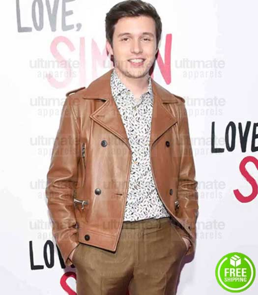 LOVE, SIMON PREMIERE NICK ROBINSON (SIMON) BROWN BIKER LEATHER JACKET