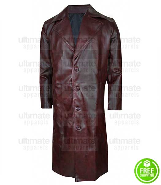 MEN'S MAROON TRENCH LEATHER COAT