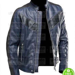 CAFE RACER NAVY BLUE LEATHER MOTORCYCLE JACKET
