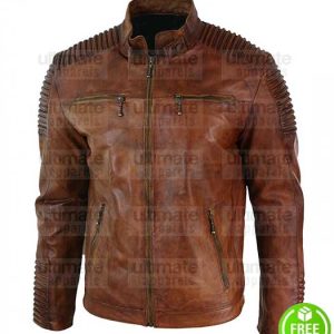 MEN'S QUILTED VINTAGE BROWN LEATHER JACKET