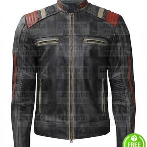 MEN'S RETRO SCORPION BLACK DISTRESSED LEATHER JACKET