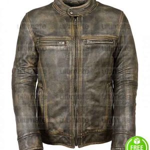 MEN'S CAFE RACER TRIPLE STITCHED GREEN DISTRESSED LEATHER JACKET