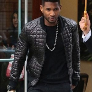 DRAKE QUILTED BLACK BOMBER LEATHER JACKET
