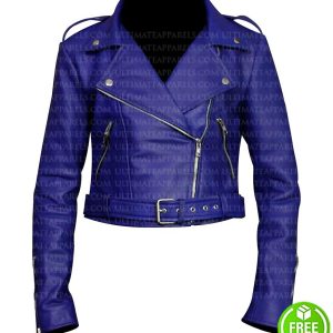 ROYAL BLUE CROPPED BIKER JACKET