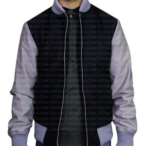 BLACK VARSITY LETTERMAN BOMBER JACKET