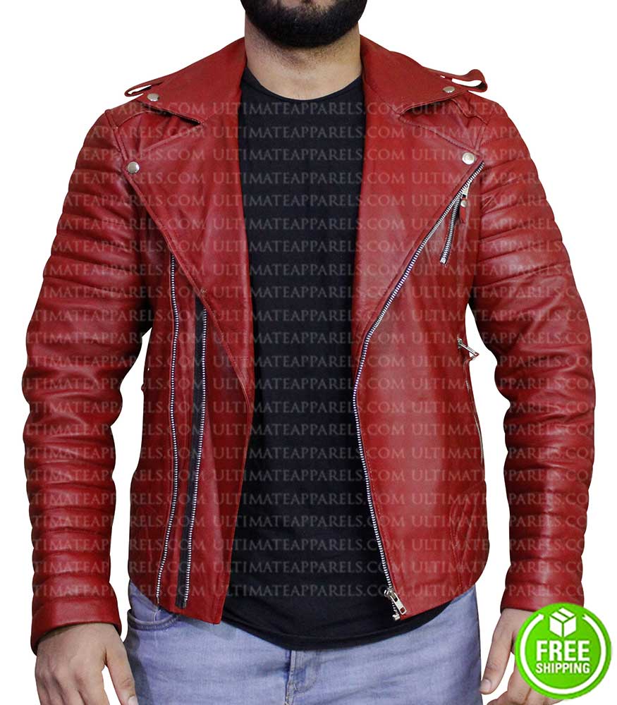 BLOOD RED BIKER LEATHER JACKET